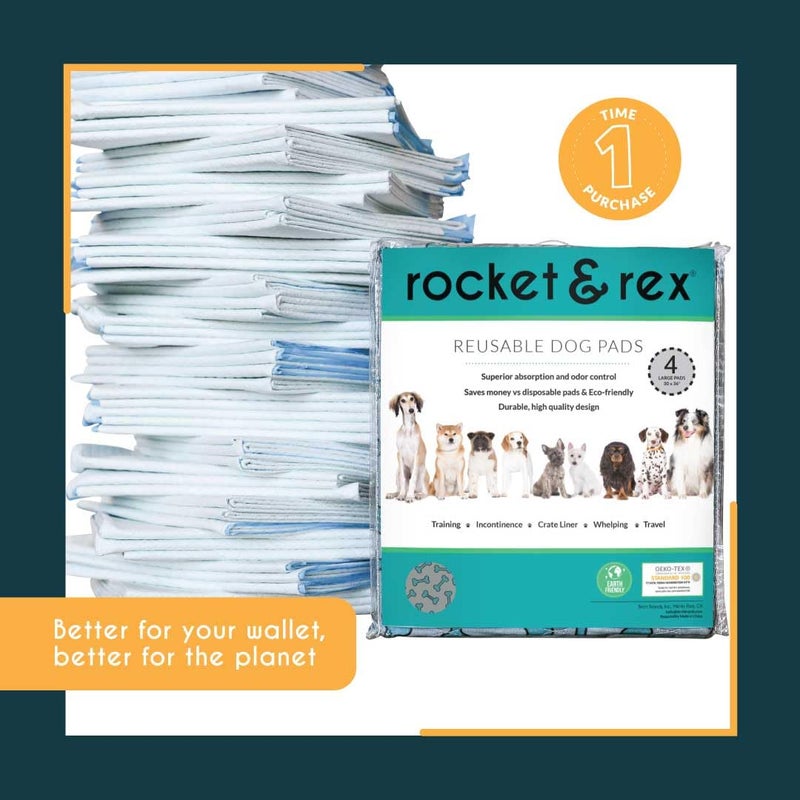 rocket & rex Premium Washable Pee Pads for Dogs, Waterproof & Reusable Puppy Pads for Potty Training, Whelping, Lining Crates & More, Guaranteed for up to 300 Washes, 30" x 36" (Pack of 4) - Image 3